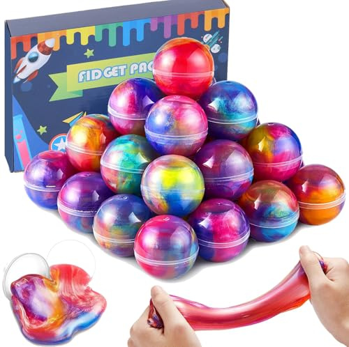 24 Pack Galaxy Slime Balls - Slime Kit Stretchy, Non-Sticky, Mess-Free Stress Relief Toys, Party Bag Filler for Kids, Classroom Rewards, Goodie Bag Stuffers for Boys & Girls (Galaxy)