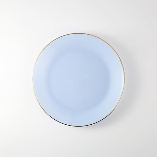 ETATSU 8-Inch Glass Dinner Plates Set of 6 – Elegant Blue with Gold Trim and Non-Slip Base, Handcrafted for Family Dining, Entertaining, or Gifts
