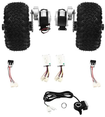 24V 250W Elektrokarren-Umbausatz,Doppelradsatz für Go-Karts,mit 2 Bürsten-Getriebemotor,10 Zoll Radsatz mit Rückfahrfunktion für Elektrorollstühle,Elektro-Strandfahrrad (Daumen Gashebel, 24V 250W)