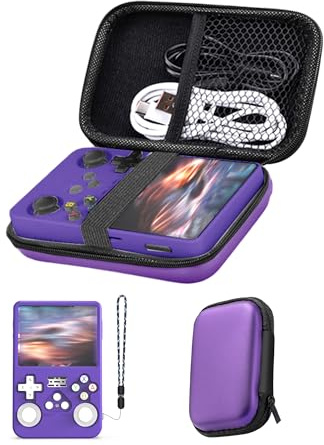 daunke Carry Case for R36S Retro Handheld Game Console, with Lanyard + Game Console Silicone Case,Waterproof,Shockproof,Anti-Scratch, Easy to Use and Carry,Case Only (Purple)
