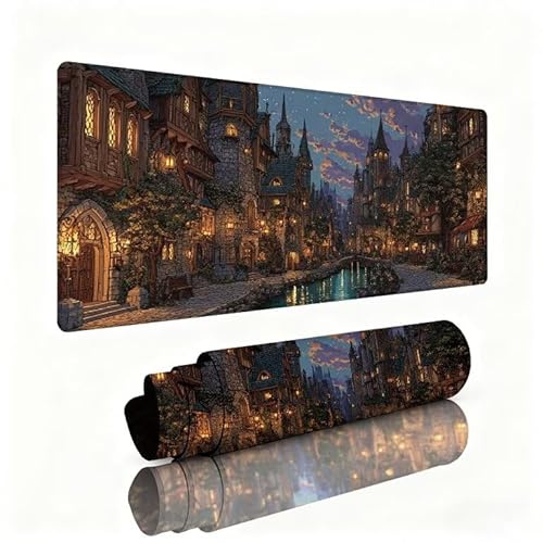 Gaming Mauspad XXL 800x400x3mm Mauspad Stadt Schreibtischunterlage Nacht Mousepad Mittlerer Reibunggenauigkeit und Geschwindigkeit Verbessern, Wasserdicht rutschfeste Gummibasis für PC Gamer W1-254