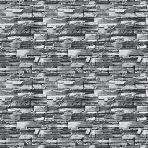 Dark Grey Stone Effect Wallpaper 44cm x 3m Peel and Stick – 3D Stacked Stone Brick Self Adhesive Wall Paper, Removable, Waterproof & Textured Wallpaper for Living Room, Bedroom, Kitchen Feature Wall