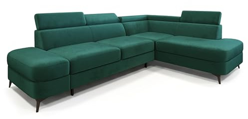 Masseno Ecksofa AVISE M R-S mit Schlaffunktion L-Form, Klassisch Sofa mit Bettkasten, Wohnzimmersofa, Couch, Soffa, Bettsofa, Couchgarnitur - Grün, Monolith 37