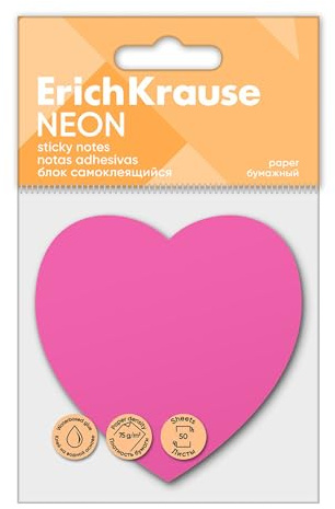 Haftnotizen 70x70mm 50 Blatt Herz beschriftbar & wiederablösbar Klebezettel - Langlebige Notizzettel, Haften sicher - selbstklebende auffällige Post It - Sticky Notes Neon Pink