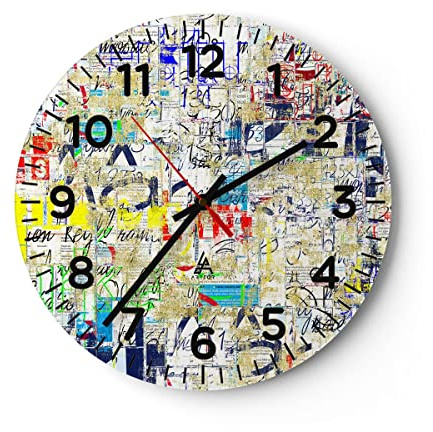 Modern Wanduhr Straße Graffiti Wand Wandmalerei 30x30cm Rund Klein Wand Uhr Glas Analog Zimmeruhren Küche Büro Wohnzimmer Glasuhr Wall Clock Dekoration Design Wanddekoration Küchenuhr C4AR30x30-2907