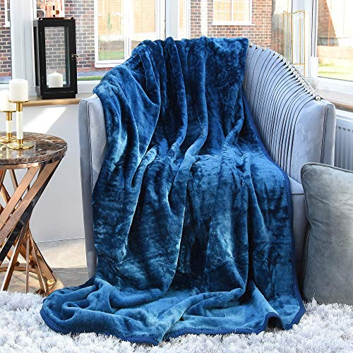 Luxusdecke aus Nerz-Kunstpelz, weiche und warme Tagesdecke für Doppel-, King- und Single-Size Betten, von Evelyn Living®, ozeanblau, King Size