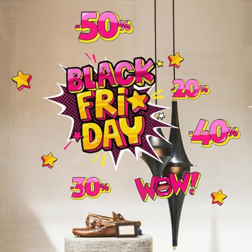 kina - UVBF0012 Adesivi Murali Vetrofania - Black Friday Wow - Misure 60x35 cm - Vetrine Negozi per Black Friday, Stickers, Adesivi