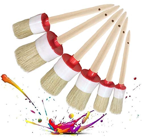 Mengger Gesso Cera Pennello Vernice Pennellessa Rotondi con Setole Naturali per Pittura Ceretta Mobili Smaltatura di Ceramica Home Decor Progetti Shabby Chic 6 Pezzi