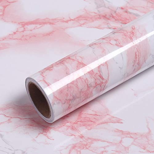 VEELIKE - Papel Pintado Adhesivo para Pared, Color Rosa y Blanco, mármol, Rollo Adhesivo, Papel Adhesivo, Revestimiento de encimera, Adhesivo de mármol, película Adhesiva para Muebles de Cocina,