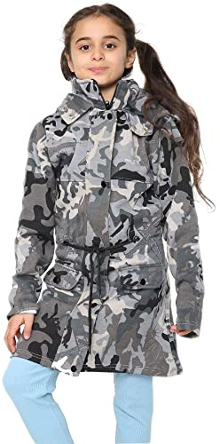 A2Z 4 Kids Girls Camouflage Parka Jacket with Faux Fur Hood Long - Fleece Padded Jacket Charcoal 13