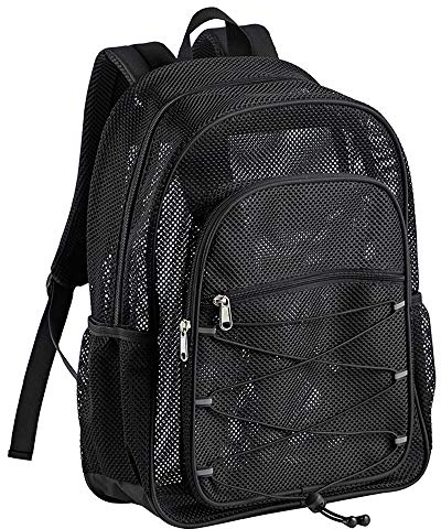 Strapazierfähiger Netz-Rucksack, durchsichtiger College-Studenten-Rucksack, halbtransparenter Netz-Bücherbeutel mit Bungee und komfortablen, gepolsterten Riemen für Pendeln, Strand, Outdoor-Sport