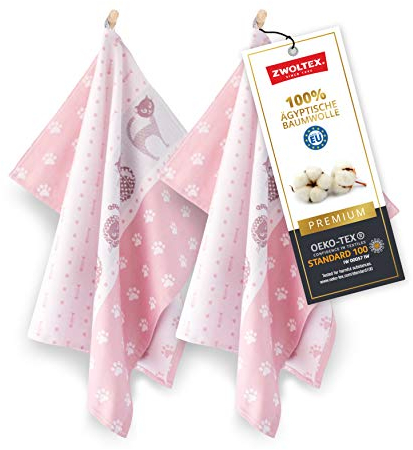 ZWOLTEX Hochwertige Geschirrtücher aus 100% Ägyptischer Baumwolle I Made IN EU I Oeko-TEX 100 I Jacquard Küchentücher - 2X Geschirrhandtücher mit Motiv Katze Rose