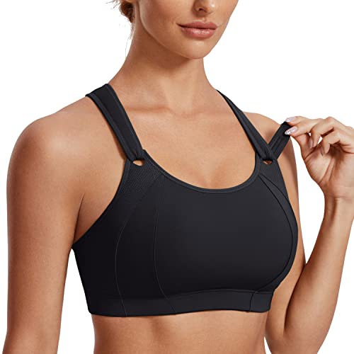 SYROKAN Women's Front Adjustable Sports Bra Lightly Padded High Impact Racerback Wireless Gym Running Bra Black 32H