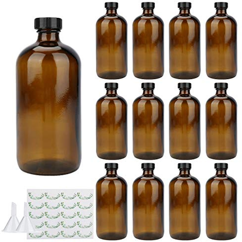 16oz Glass Bottles, Maredash 12 Pack Amber Glass Storage Bottles Sets with Lids…
