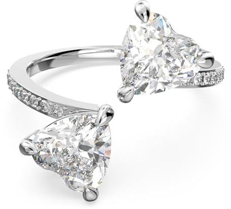 Swarovski Attract Soul Double Heart Ring Collection Rhodium Finish Clear Crystals EU 50 / US 5.5 Crystal CZ, EU 50 / US 5.5, Kristall, Zirkonia
