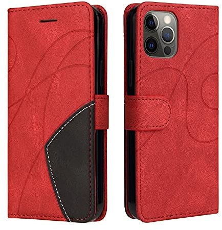Fatcatparadise Cover per iPhone 12/iPhone 12 PRO (6,1 Pollici), Flip Caso in PU Pelle Case Cover Libro Portafoglio Protettiva Custodia con TPU Antiurto,[Kickstand][Slot per Schede][Magnetica] (Rosso)