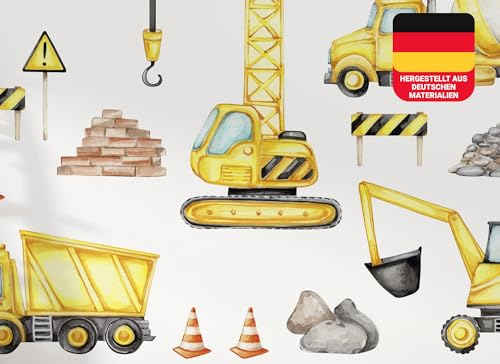 Wandtattoo Baumaschine 140x80 cm I Bagger Kran Kipper Betonmischer Gelb Kinderbilder Junge Kinderzimmer Mädchen Aufkleber Osomhome