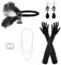 PLULON 8-teiliges 1920er Flapper Great Gatsby Accessoires-Set Fashion Roaring 20's Theme Set mit Stirnband, Kopfbedeckung, langen schwarzen Handschuhen, Halskette, Ohrringen für Frauen