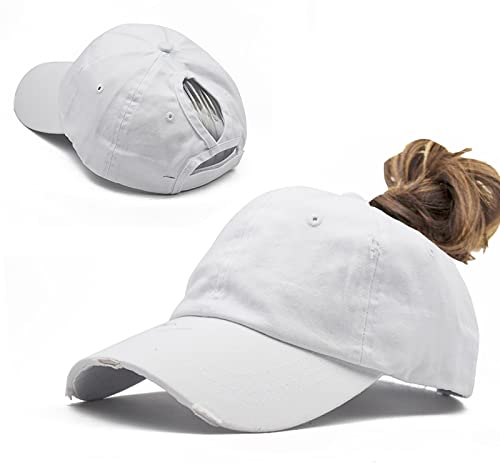 INOGIH Baseballkappe für Damen, mit hohem Dutt, Baseballkappe, für Mädchen, Baumwolle, Pferdeschwanz, verstellbar, Weiß, Einheitsgröße