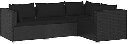 vidaXL Gartenmöbel 4-TLG. mit Kissen Ecksofa Mittelsofa Sofa Lounge Sitzgruppe Gartenset Garten Garnitur Gartensofa Poly Rattan Schwarz