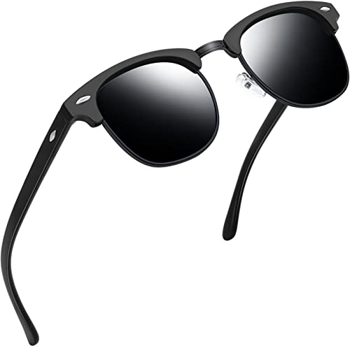 Joopin Klassische Halbrahmen Sonnenbrille Herren Polarisiert Schwarze und Damen Sonnenbrille UV400 Vintage Brille Sunglasses für Fahren und Tourismus (Voll Matt Schwarz)