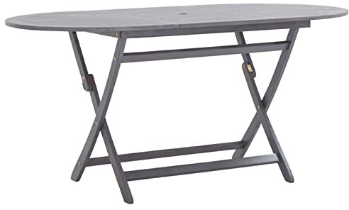 Festnight Mesa de Jardín Mesa de Comedor Plegable de Madera de Acacia Soporte Sombrilla 160 x 85 x 75 cm