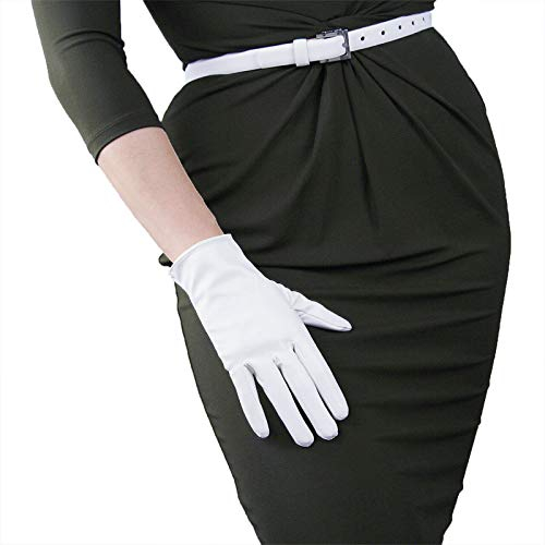 DooWay Damen Mode Lederhandschuhe Weiß Weich Kunstleder Kurz Oper Lang für Abend Party Cosplay Kostüm, Weiß 21 cm, 38