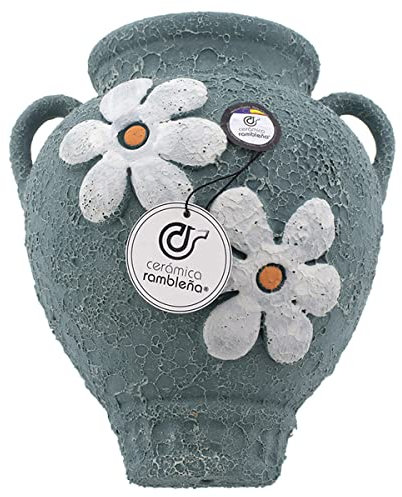 CERÁMICA RAMBLEÑA | Maceta Colgante orza | Maceta de Barro para Colgar | Maceta Pared orza Verde Decorada - Modelo D124 | 100% Decorada a Mano | 21x16x23 cm