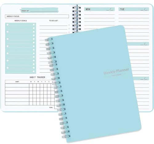 Moseem Wochenplaner, Notizbuch, undatiert, A5, Tagesaufgabenliste, Wochenzielplaner mit Gewohnheiten-Tracker, 52 Wochen, Planung für College-Arbeit, ADHD-Planer (blau)