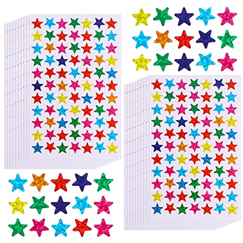 Prasacco 1920 Stück /20 Blätter Stern Aufkleber, Bunte Laser Sternaufkleber Selbstklebende Kinder Belohnungssticker für Belohnungsdiagramm, Scrapbooking, Hervorgehobene Markierungen, DIY-Handwerk
