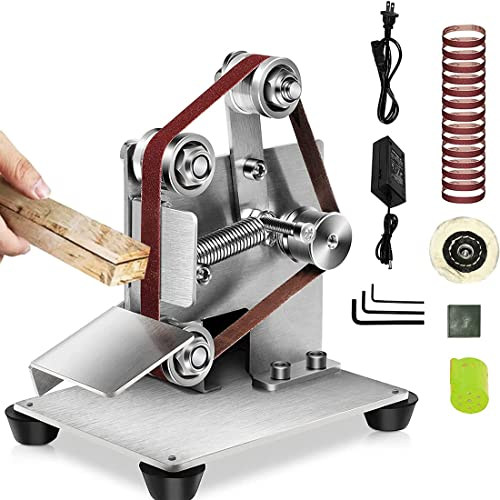 Mini lijadora de Banda, Micro afilador de Cuchillos de Banco, pulidora eléctrica Ajustable de 7 velocidades, con 15 Cinturones abrasivos para Bricolaje, carpintería, Metal, Cuchillo de plástico