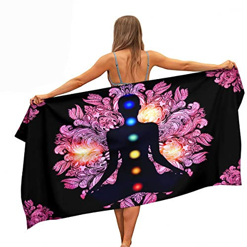 Ulticool Mikrofaser Handtuch 160 x 80 cm - Chakra Heilung Mandalas Schwarz - Leicht Reisehandtuch Schnelltrocknend Badetuch Strandhandtuch Saunatuch Microfaser Microfiber - für Reise Strand Spa Yoga