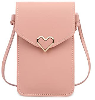 Narunii Sac à bandoulière Femme,Mini Pochette pour téléphone Portable avec en Cuir PU Transparent pour écran Tactile Verrouillage D'amour (Rose Clair)