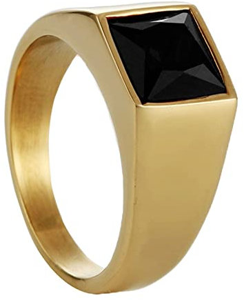 Musihy Ringe Herren Edelstahl, Ring Herren Golden Ring Siegelring mit Schwarzem Zirkonia Zirconia Ring Größe 54 (17.2)