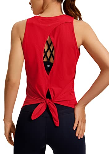 CRZ YOGA Damen Sport Tank Top Backless Ärmelloses Yoga Tshirt Sommer Leichte Fitness Oberteile Tops Festival Rot 38