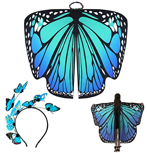 Karjiaja Adult Butterfly Wings Cape Fancy Dress Up Butterfly Fairy Wings Butterfly Shawl Wings Rainbow Butterfly Wings Costume For Christmas Halloween Party With Butterfly Headband