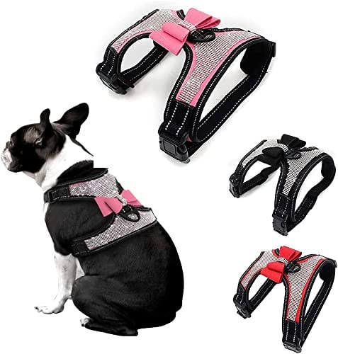 JPOJPO Strass-Hundegeschirr, Fliege, reflektierend, niedlich, glitzernd, weiche Diamanten, Katzenweste, glitzernd, klein, mittel, groß, Jungen und Mädchen, Rot, S