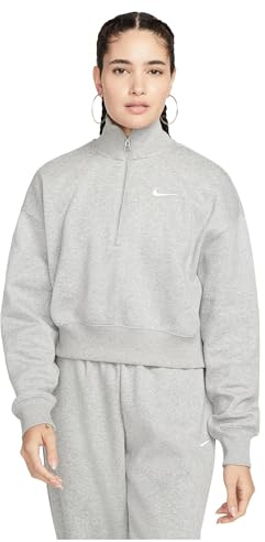 Nike DQ5767-063 W NSW PHNX FLC QZ Crop Sweatshirt Damen DK Grey Heather/SAIL Größe M