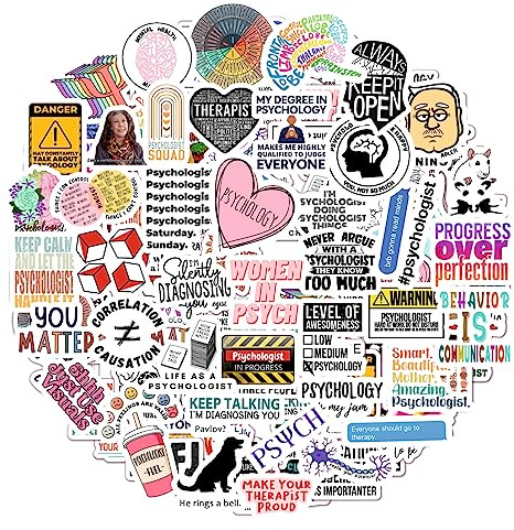 BulbaCraft Psychology Stickers (100Pcs), Funny Vinyl Decals for Laptop, Therapy Gifts, Psychologist Stickers for Women & Men, Waterproof, Reusable