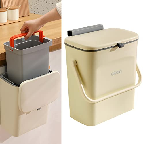 FARI Cubo de Basura de Cocina 2 en 1 Con Tapa Deslizante, 9 Litros, Portátil Para Colgar Con Gancho Adhesivo, Debajo del Fregadero