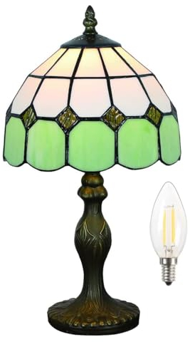 Five liters 8 Tiffany Style Mediterranean Stained Glass Table Lamp Bedside Bedroom Lamp Night Light Children's Lamp 38 cm Hight with Light Bulb(Color:Green)