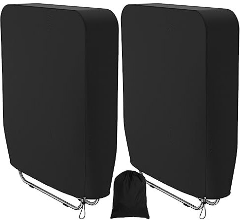 Lot de 2 housses de chaise longue pliantes d'extérieur 93 x 82 cm - Imperméable et anti-UV - Avec sac de rangement - Anti-poussière - Coupe-vent - Pour jardin, terrasse