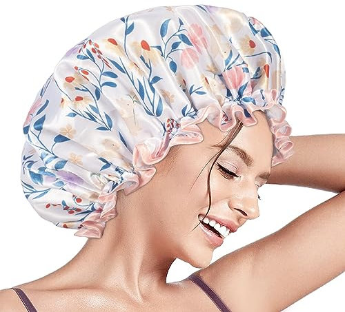 Aquior Shower Cap,Reusable Shower Caps Waterproof Womens, Girls,for all Hair Lengths with EVA Lining, Soft Shower Caps for Long Thick Hair