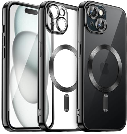 JETech Soft Clear Case for iPhone 15 6.1-Inch, Camera Lens Full Protection, Compatible with MagSafe Wireless Charging, Shockproof Electroplated TPU Phone Cover (Black)