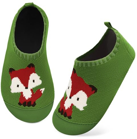 Kyopp Hausschuhe Kinder Junge Mädchen Pantoffeln Atmungsaktive Rutschfest Weich Barfussschuhe für Lauflernschuhe Kleinkinder Schuhe Kindergarten Unisex (Fuchs Grün 24/25EU)