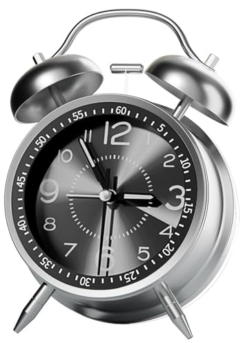 Retro Analog Wecker, Doppelglockenwecker mit Ohne Ticken Glockenwecker, Vintage Wiederaufladbarer Laut Quarz Wecker Tischuhr mit Nachtlicht für Kinder Tiefschlaf (Schwarz)
