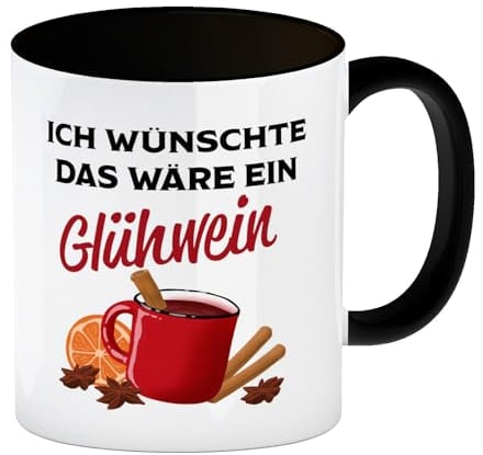 Ich wünschte das wäre ein Glühwein Kaffeebecher in schwarz eine bunte Tasse für die Arbeit in der Weihnachtszeit Kaffeebecher in schwarz Motiv lustige Weihnachtstasse Weihnachten