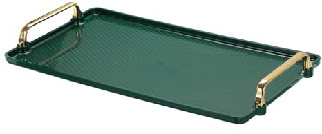 PATIKIL Plastic Serving Tray with Golden Handle, 16.1 x 8.7 Modern Rectangular Decorative Tray Reusable Jewelry Platter for Countertop Bathroom Kitchen, Green