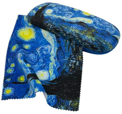 Brillenetui Hardcase mit Stoffbezug und Reinigungstuch aus Mikrofaser - FridolinEdition - Motiv: Sternennacht - Künstler: Vincent Van Gogh