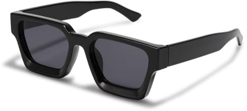 JCTAIFOO Vintage Rechteck Sonnenbrille für Damen Herren Retro Rechteckig Chunky Quadrat Große Dicke Frame Brille (Schwarz/Dunkelgrau-1)